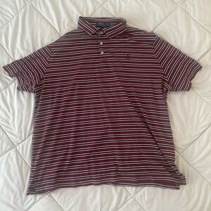 Ralph Lauren Men's Polo - Burgundy and White Stripes